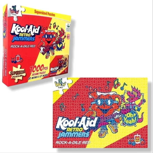 #G NEW YWow Kool-Aid Man 1000-Piece Supersize Jigsaw Puzzle Rock a Dile Red - Picture 1 of 4